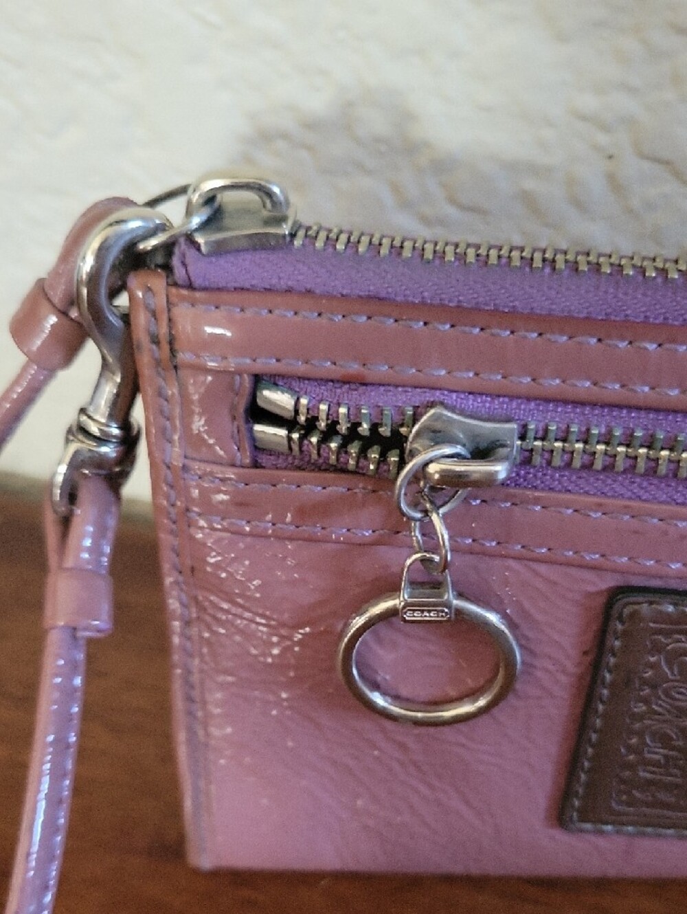 Coach Poppy Lavender Patent Zip Wallet with Silver Logo - Picture 12 of 16